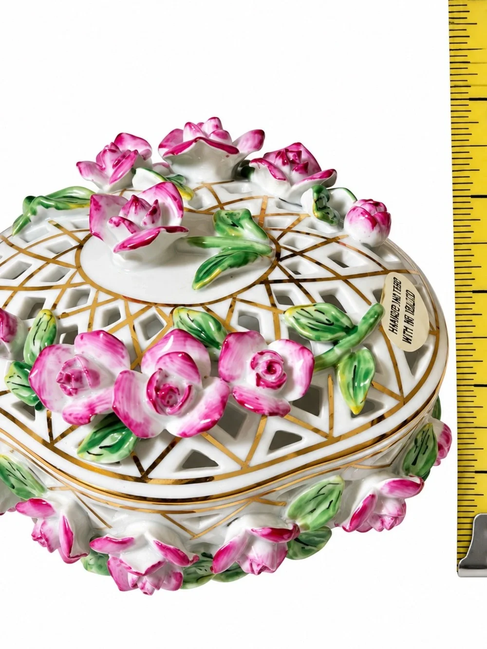 Formations Baum Bros Porcelain Trinket Box Pink Roses 10KT Gold